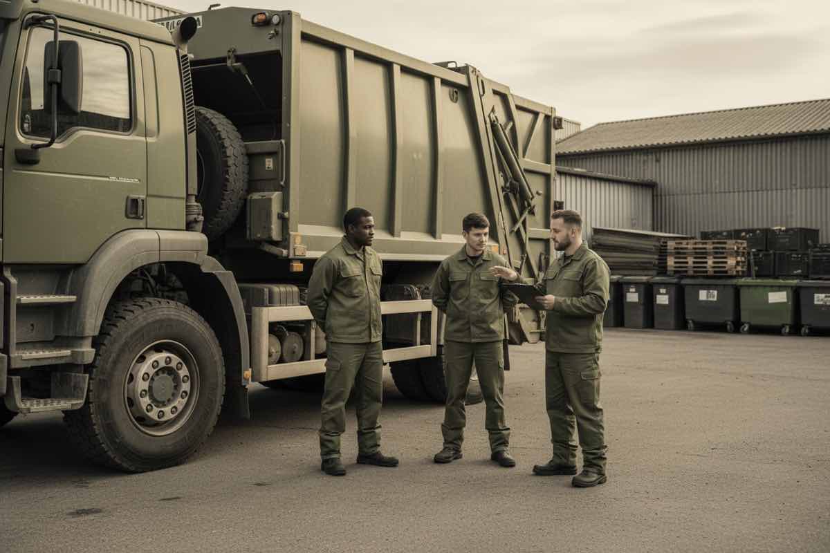Crew at a morning lineup beside the truck